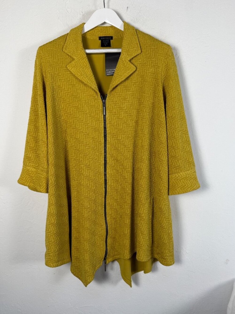 Eva Varro Womens Textured Crinkle Knit Cardigan Jacket Mustard Zip Up Large New